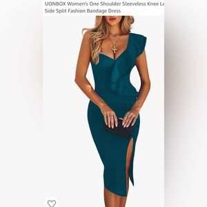 UONBOX Women's One Shoulder Sleeveless Knee Length Side Split Bandage Dress